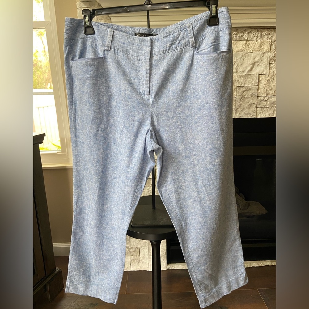 Cropped Linen Blend Flat Front Pant Size 10